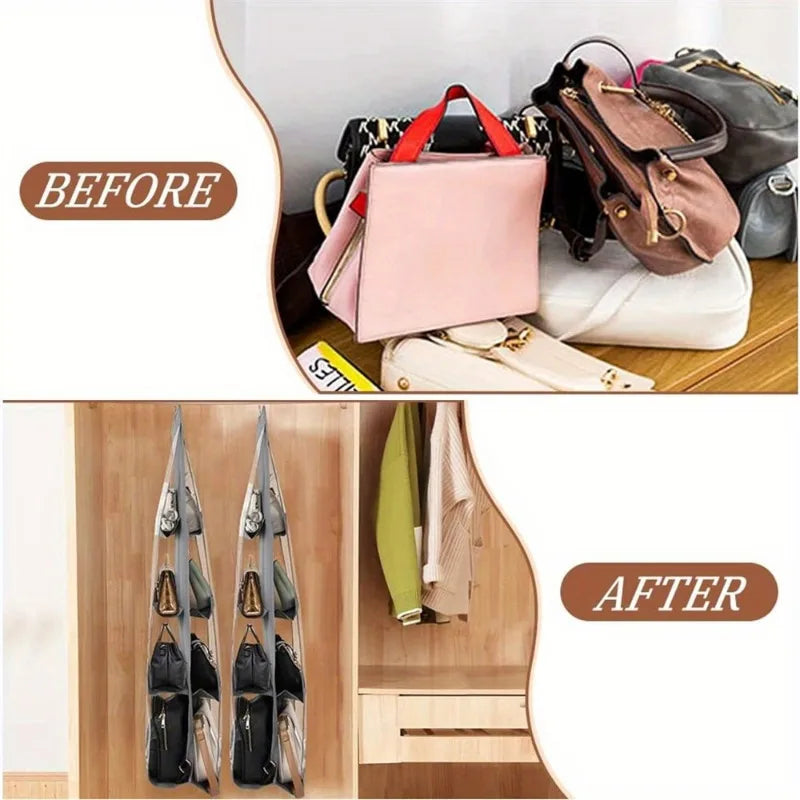 2pcs Wardrobe Closet Transparent Storage Bag Hanging Handbag Organizer Sundry Shoe Bag with Hanger Pouch Transparent Storage Oasis Select