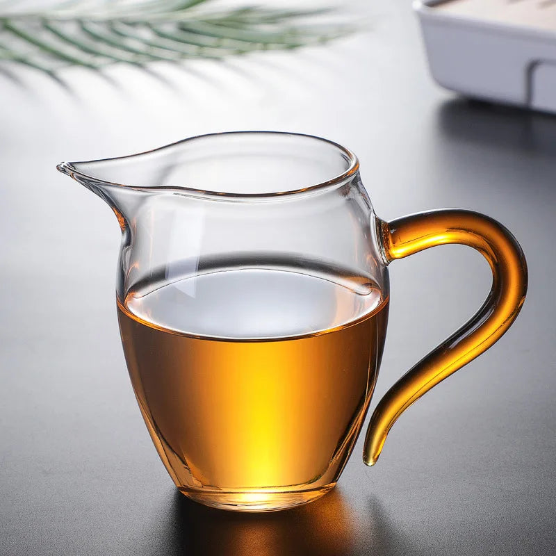 350ml Heat-resisting Clear Glass Tea Pot with Colorful Handle Fair Cup with Infuser Puer Tea Brewing Kettle Pu Erh Pots Teapots Oasis Select Gold