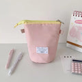 1Pcs Cute Polka Dot Solid Color Stationery Pencil Case Student Two Way Desktop Pen Holder Portable Organizer Bag ﻿ Oasis Select Pink