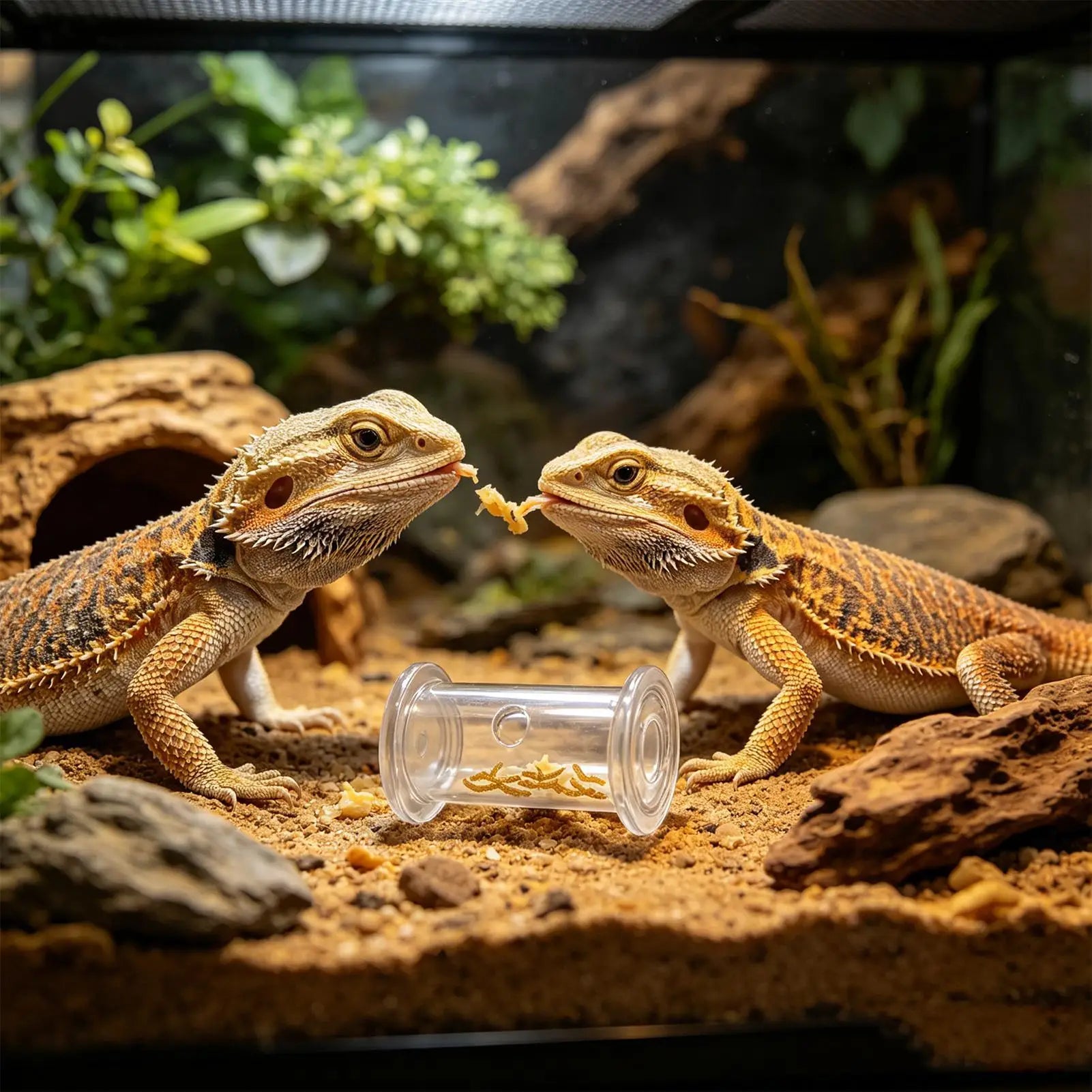 Reptile Feeding Food Bowl Slow Feeder Rolling Cylinder Clear Bearded Dragon Parakeet Foraging Toys for Bird Gecko Lizard Parrot Oasis Select