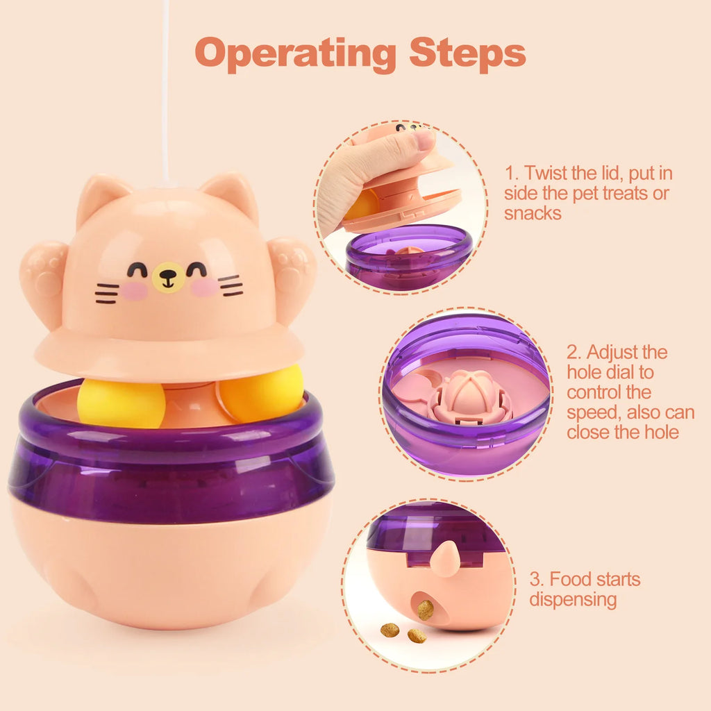 Pet Untoppleable Doll, Cat Fun and Fun, Intelligence Cat Teasing Stick, Leaky Food Ball, Cat Untoppleable Doll Leaky Food Toy Oasis Select 26001B pink