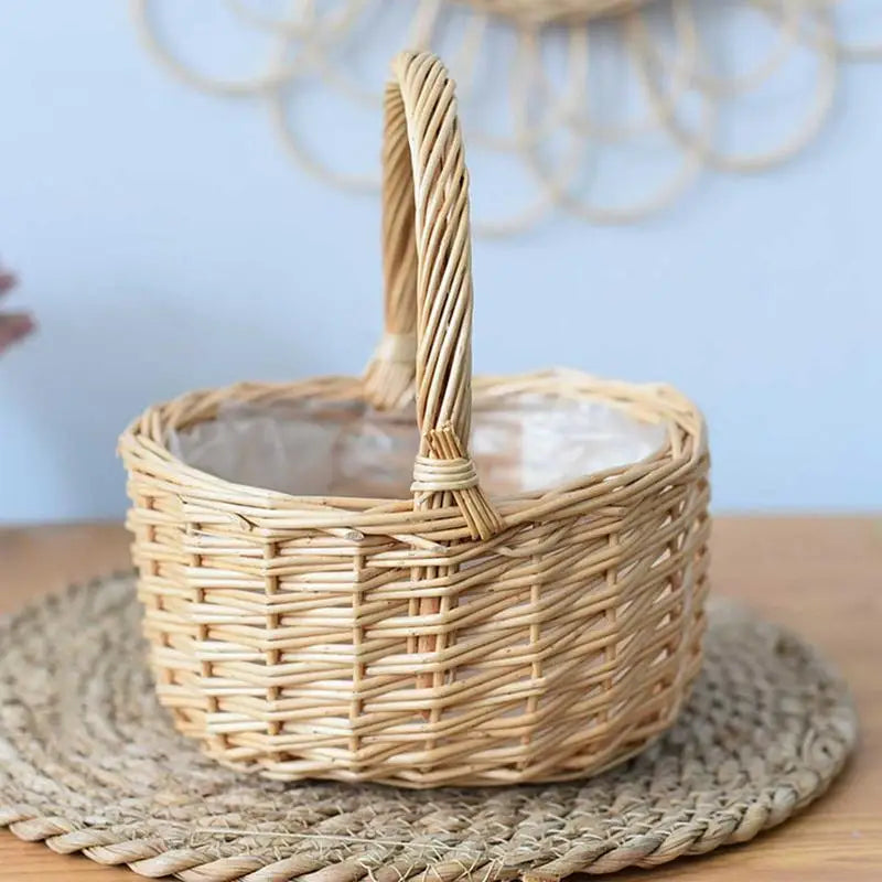 Flower Arrangement Basket Hand-woven Mini Wicker Rattan Baskets With Handle Flower Basket Storage Basket Wedding Flower Baskets Oasis Select