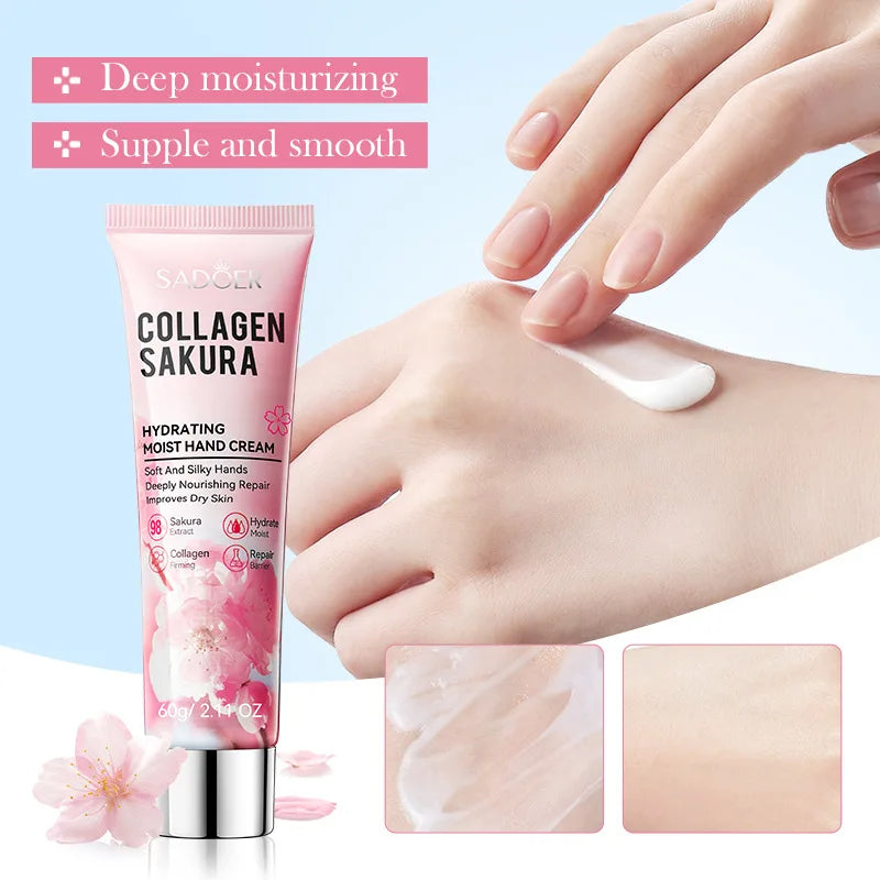 SADOER Sakura Collagen Hand Cream Moisturizing & Nourishing, Brightening Care, Anti-Wrinkle Anti-Crack Cream for Hands 60G Oasis Select