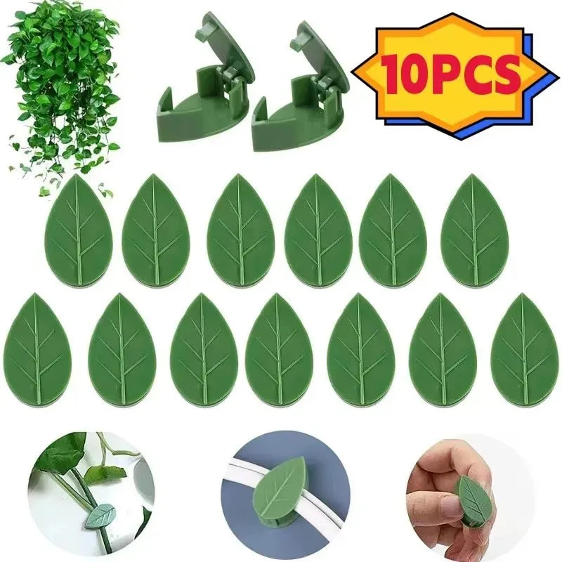 10pcs Leaf-Shaped Plant Holder Green Plant Climbing Wall Gods Sticky Hooks Vine Clip Fixer Multifunctional Flower Hangers Holder Oasis Select