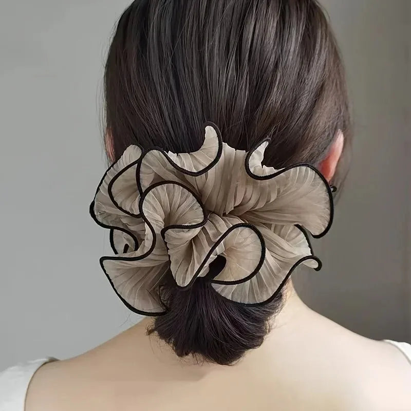 1/4Pcs New Korean Retro Folded Chiffon Oversize Scrunchies Women Sweet Temperament Fashion Exaggerated Hair Band Hair Accessorie Oasis Select