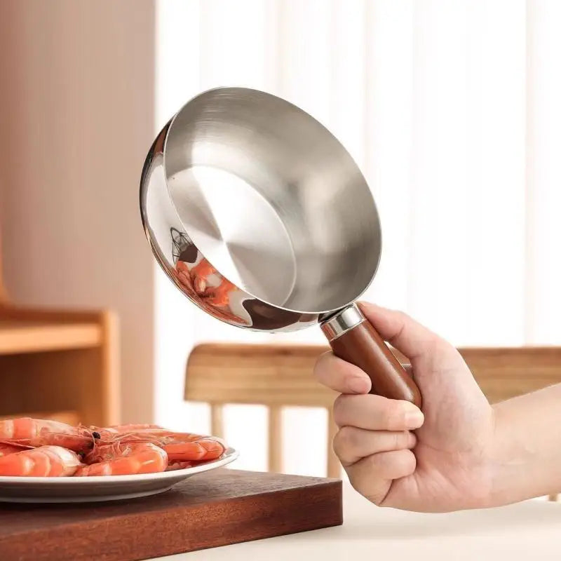 Chic Stainless Steel Noodle Pot for Individual Portions, Peach Wood Accents, Small Stovetop Pot Oasis Select