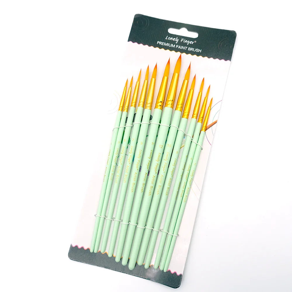 12/48pcs Professional Artist Paint Brush Set,Watercolor Oil Painting Watercolor Drawing Painting Supplies,Nylon Hairs for Artist Oasis Select 12pcs Green Round