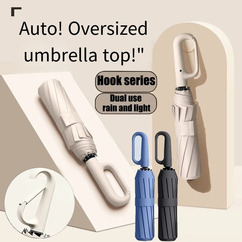 Oversized Reinforced Windproof Rainproof Dual-use UV Resistant Fully Automatic Rotating Ring Buckle Umbrella Fold double keel Oasis Select