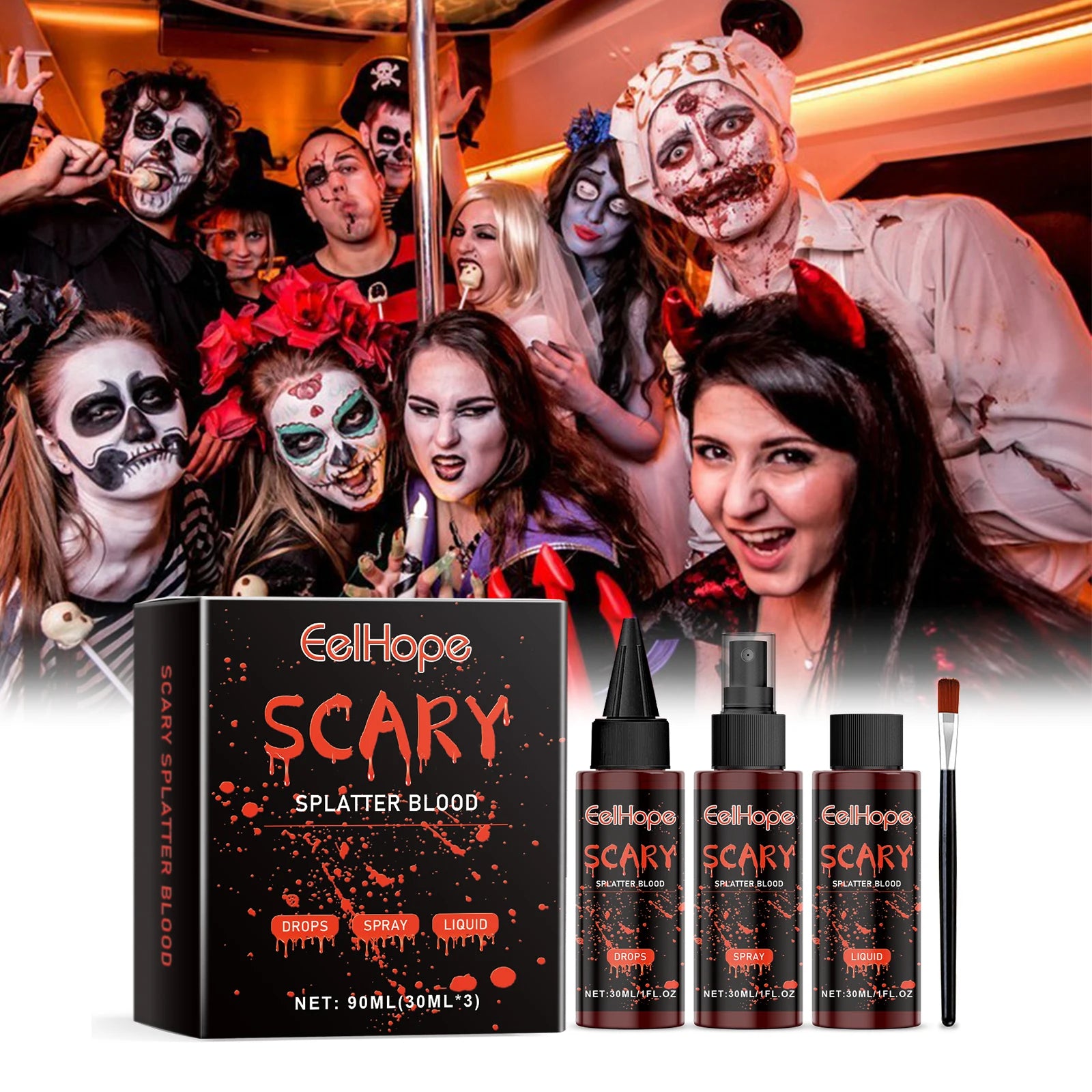 Halloween Fake Blood Makeup Kit Blood Drop Vampire Zombie Cosplay Washable Mock Blood Fake Blood Spray For Party Horror Red Tool Oasis Select