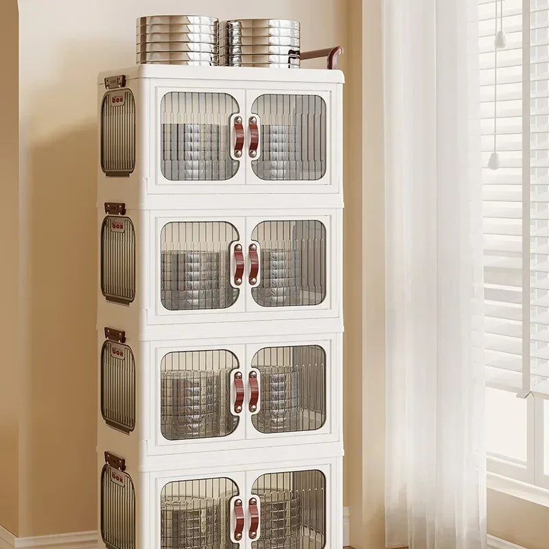 Light luxury cream wind cart storage cabinet, installation-free storage cabinet, double door multi-layer thickened storage box Oasis Select