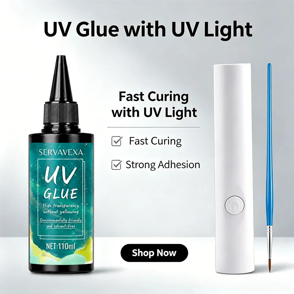 UV Glue Kit with UV Lamp & Fine Detail Brush – Crystal Clear Fast Cure Adhesive for Jewelry, Glass, Resin & DIY Repairs Oasis Select