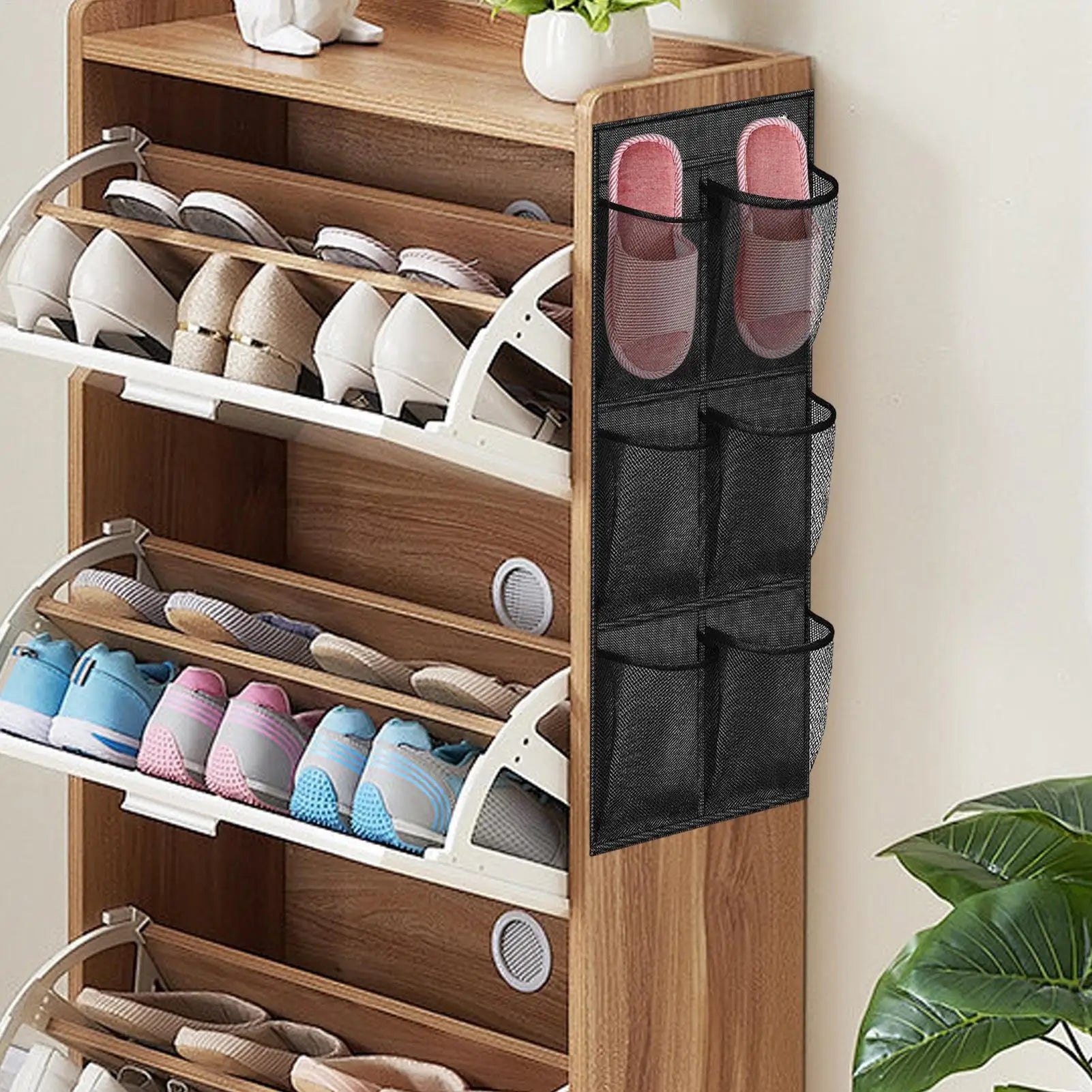 Wall-Mounted Storage Bag 6 Compartments Mesh Closet Shoe Holder Door Hangable Storage Basket Closet Hangable Storage Pockets Oasis Select