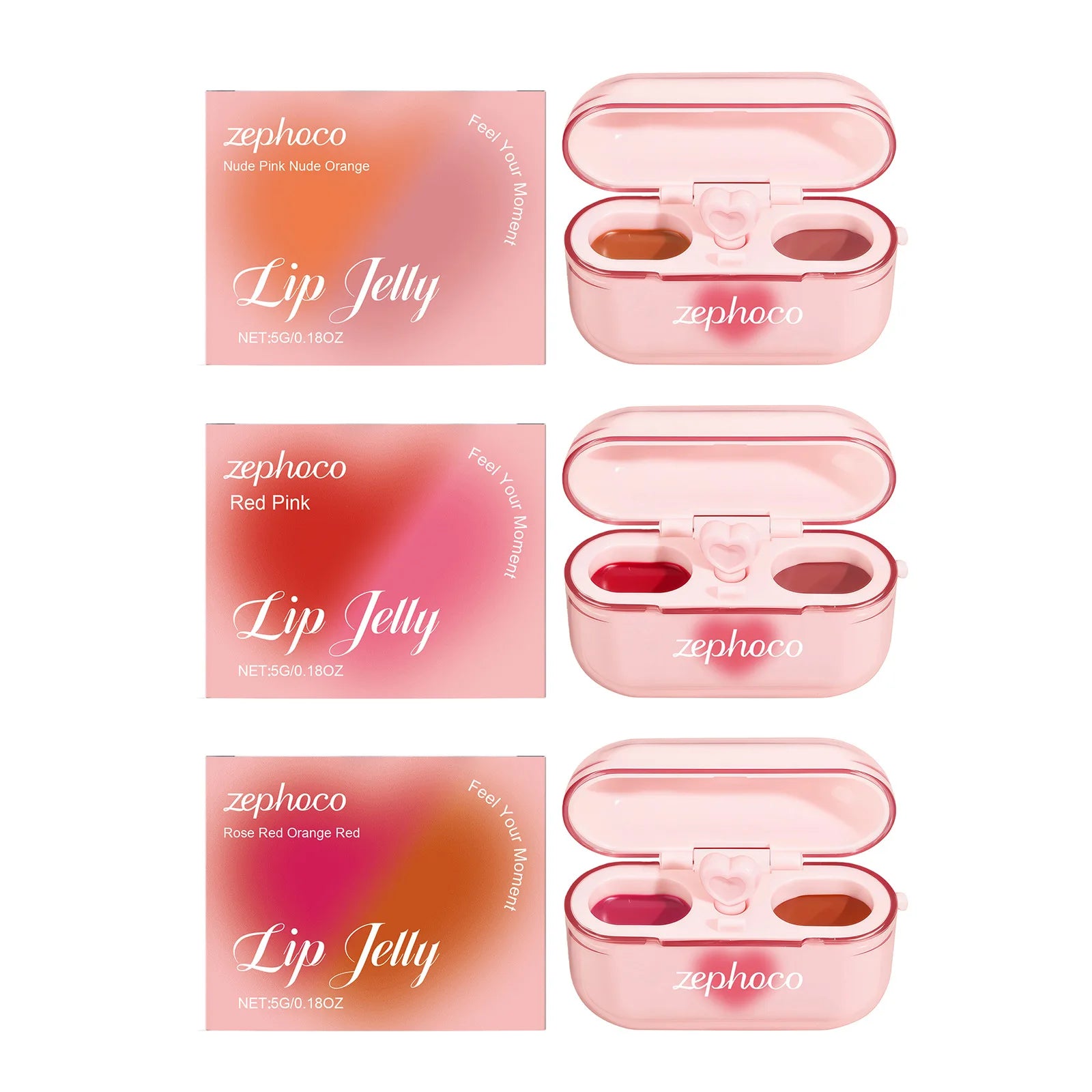 Earphone Case Long-Lasting Moisturizing Two-Tone Jelly Lip Gloss Shiny Delicate Soft Natural Smooth Multi-Functional Lip Makeup Oasis Select 3-in-1 Boxed