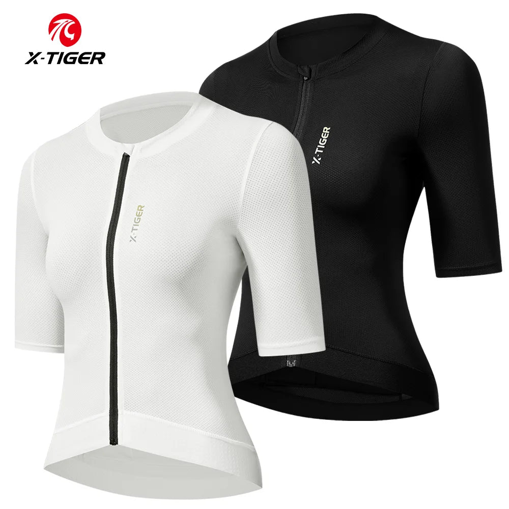 X-TIGER Women Cycling Jersey Breathable MTB Road Bike Short Sleeve Summer UPF50+ UV Protection Black White Bicycle Clothing Oasis Select