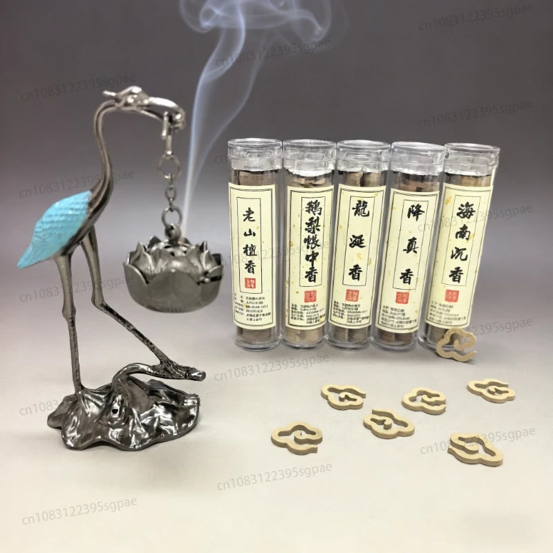 Crane Incense Burner and 5 Tubes Natural Disk Incense Set,Includes 5 Scents Agarwood & Goose Pear Tent & Sandalwood & Ambergris Oasis Select