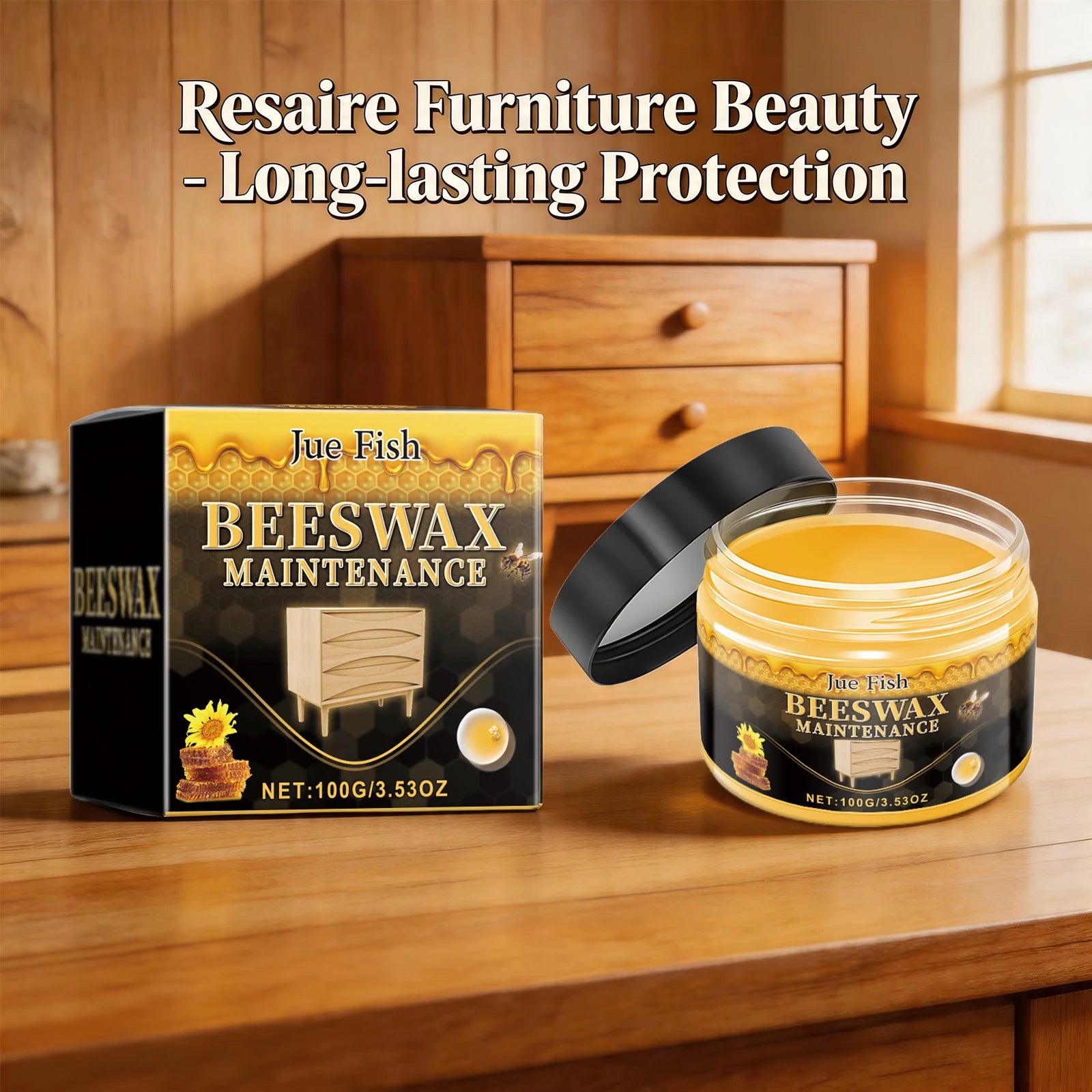 Beeswax Polishing Paste for Furniture Solid Wood Restores Luster Prevent Drying & Cracking for Wood Floor, Cabinet, Table 100g Oasis Select