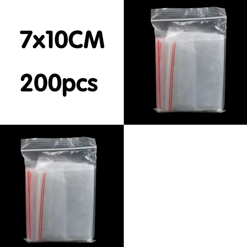 100/200/300pcs Small Zip Lock Plastic Bag Reclosable Transparent Bag Shoe Bag Vacuum Bag Poly Clear Bags Thickness 0.05mm Oasis Select 7x10CM 200pcs