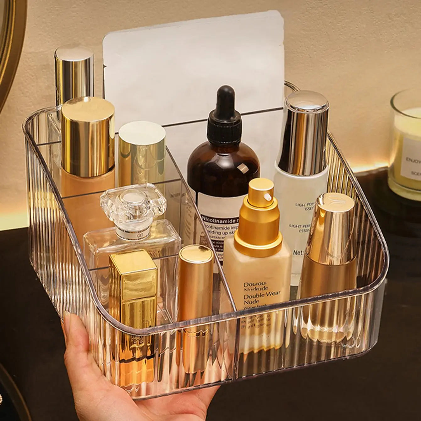 Desktop Five Grid Storage Box, Transparent Trapezoidal Acrylic Dressing Table, Household Lipstick And Cosmetics Sorting Box Oasis Select