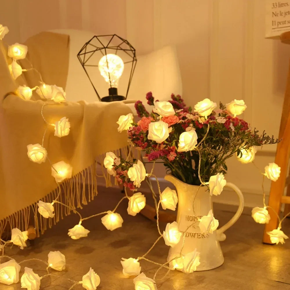 LED Pink Rose Flower String Lights USB powered for Wedding Home Party Birthday Festival Indoor Outdoor Decorations 1.5M/3M Oasis Select