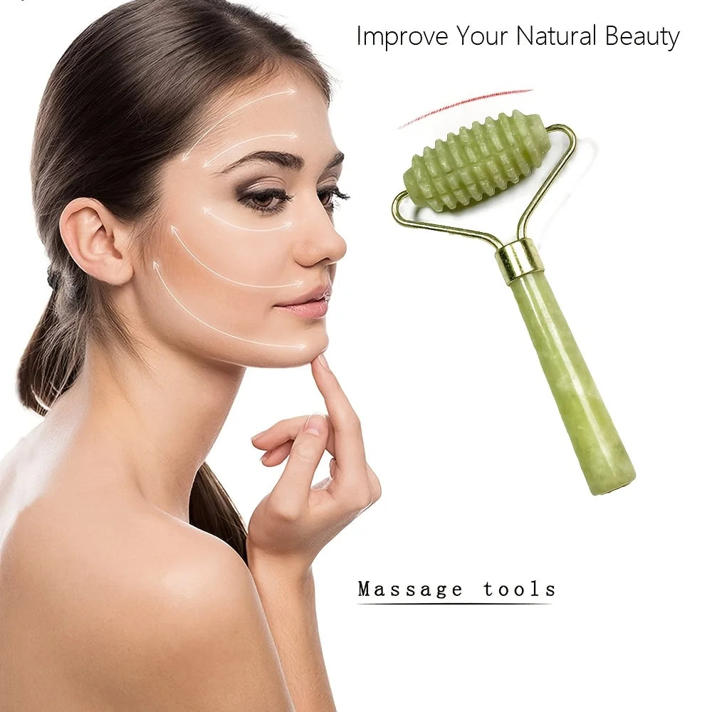 A Set of Jade Massage Tools with Double Headed Rollers To Promote The Absorption of Skincare Products and Unblock Meridians Oasis Select