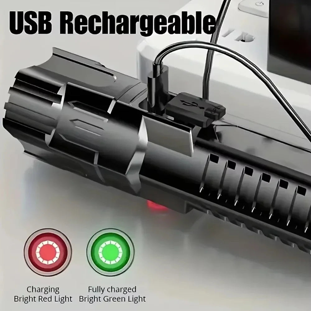 XHP50 Zoomable LED Flashlight USB Rechargeable – 3 Modes