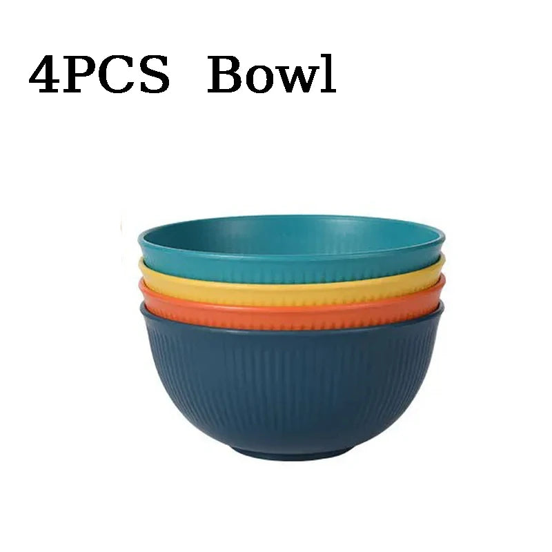 4pcs Wheat Straw Dinnerware Set Eco-friendly Safety Plates Cups Bowels Home Party Tableware Set Outdoor Camp Candy Colour Gift Oasis Select 4PCS Bowl