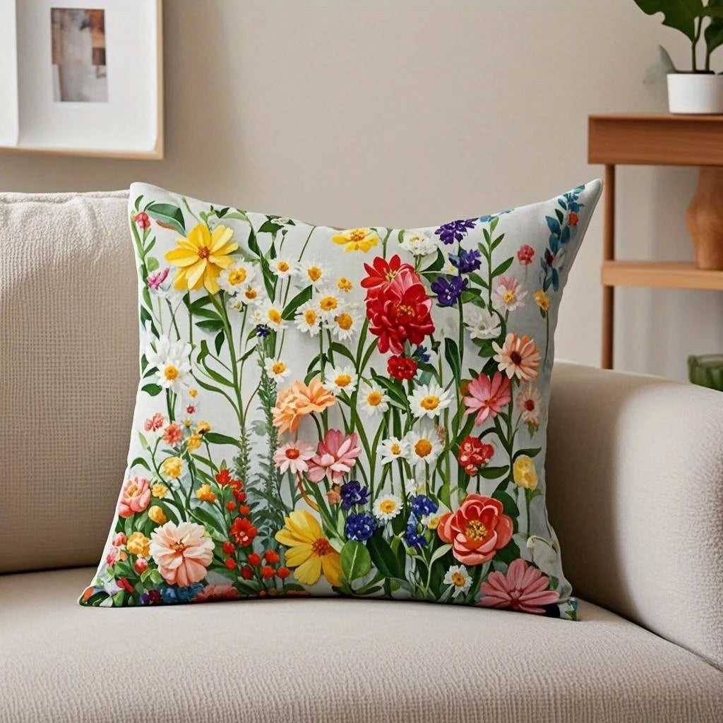 1Pack Country Floral Pillow Covers, 17.7x17.7 Inch, Machine Washable, Zippered Linen Cushion Cases for Home Decor,Flower Pattern Oasis Select