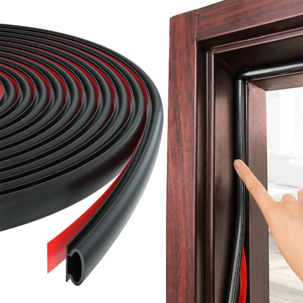 6m Soundproofing Weather Stripping Rubber D-Shape Door Frame Insulation Self-adhesive Windproof Draught Excluder Household Oasis Select Black