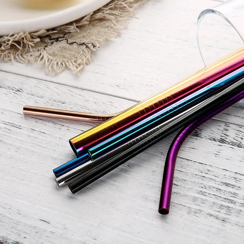 Reusable Drinking Straw 304 Stainless Steel Straws Straight Bent Metal Straw with Cleaner Brush Pouch Wholesale Oasis Select