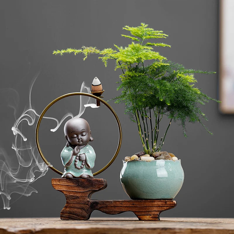 Backflow fragrant new Chinese creative little monk tea table tea table decoration boutique tea ceremony home decoration Oasis Select B 18cm X 17.5cm