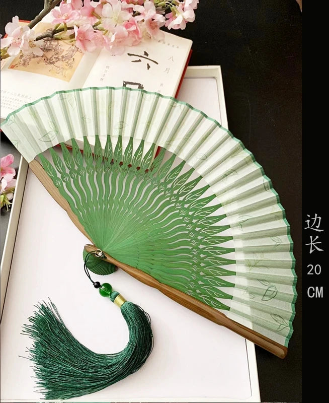 Antique Retro Portable Green Folding Fan Women's Portable Hanfu Cheongsam Folding Small Classical Dance Fan Chinese Fan Oasis Select 22