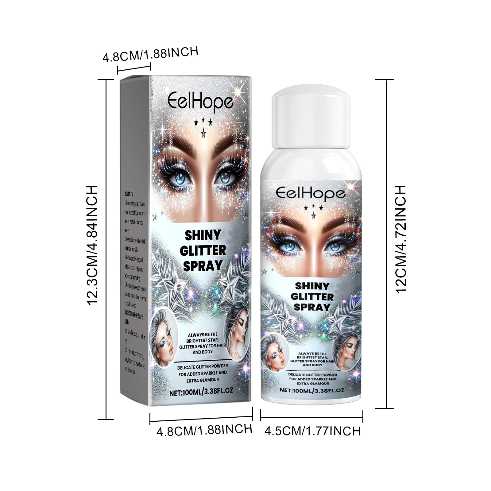 Fashion Highlighter Powder Spray for Hair Body Clothes Shiny High Gloss Glitter Powder Spray For Christmas Holiday Party Oasis Select 100ml Boxed