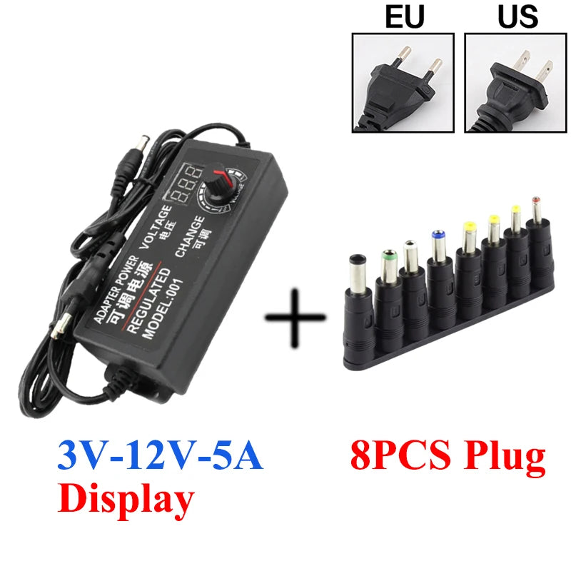 DC 3V-12V Adjustable Transformer AC 220V 110V TO DC 12V 3V 9V 2A 5A 10A Transformers AC 220 110 V TO DC 12 3 9 V Power Supply Oasis Select 5A Display With 8PCS US Plug