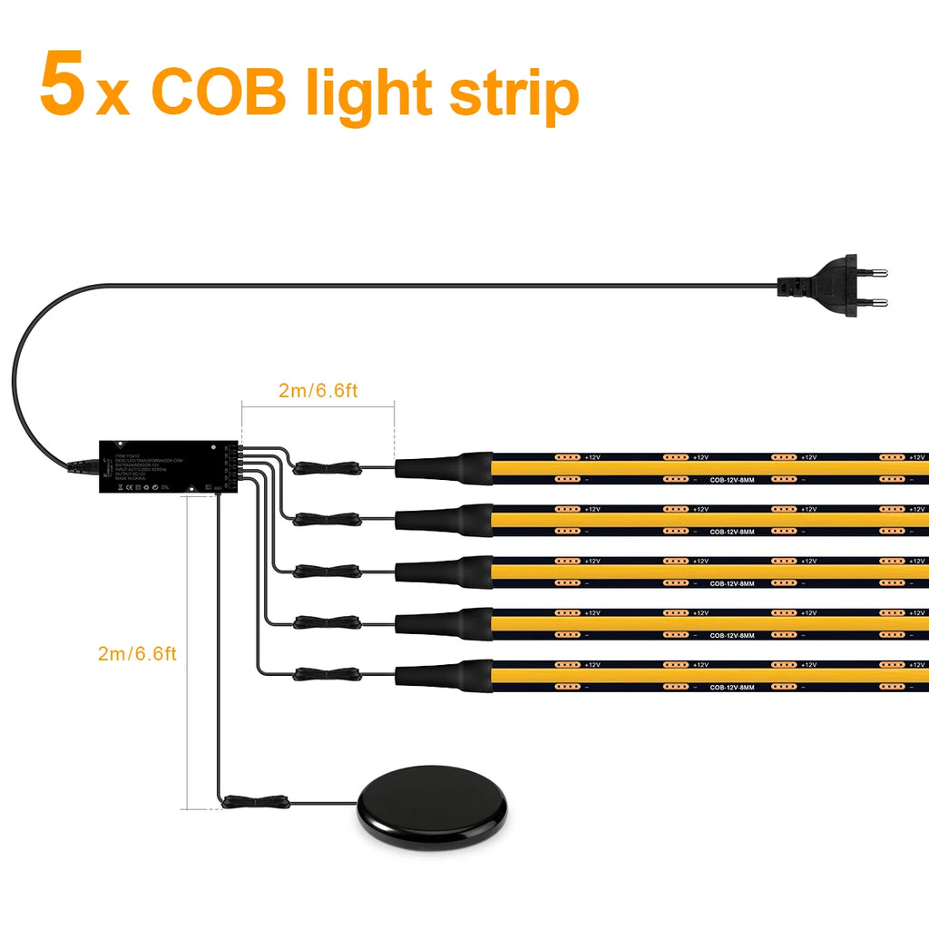 12V Touch Dimmable Black PCB COB LED Strip Light Walnut Acoustic Wood TV Wall Soundproof Panel Cabinet Decor Strong Concealment Oasis Select 5x Light Strip Neutral White 1M 3.28FT|USA Power Plug