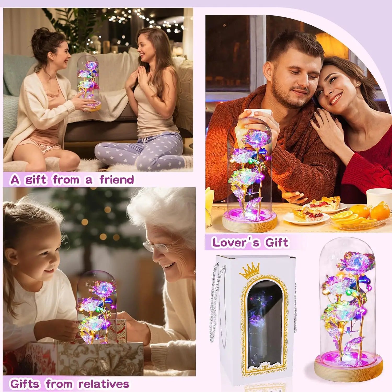 Acrylic Cover Rose Lamp Everlasting Foil Flower Gift Led Light Rose Bouquet Sturdy Eternal Rose Led Light For Valentine'S Day Oasis Select