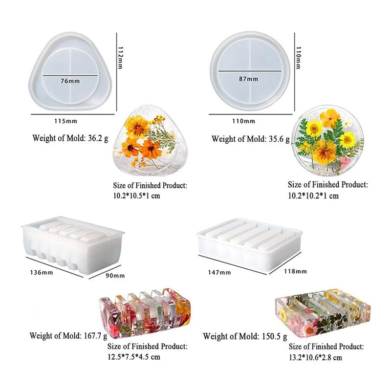 4 Pcs Resin Coaster Mold Set Coaster Mold For Epoxy Resin Triangle Round Coaster Mold Resin Coaster For Cup Mat Easy Install Oasis Select