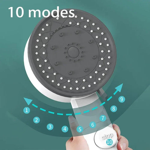 10 Mode Showerheads High Pressure Filter Showerheads One Touch Stop Bathroom Handheld Water Saving Sprayer Bathroom Accessories Oasis Select
