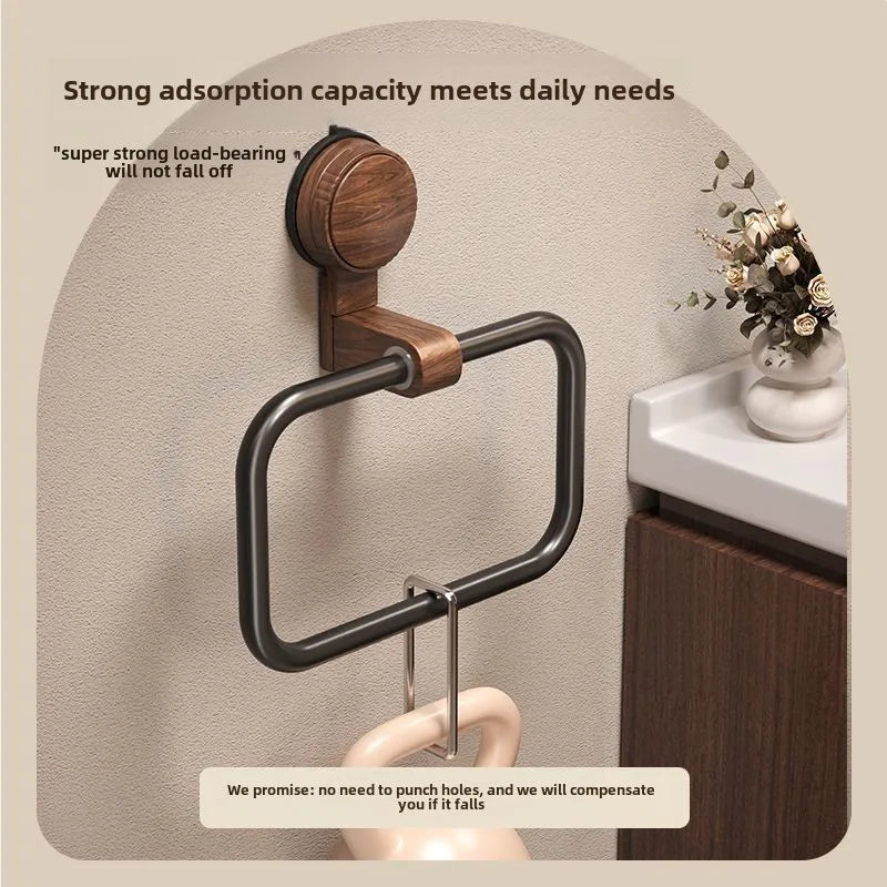 Suction Cup Walnut Towel Rack Perforation-free Wall Hanging Bathroom Towel Ring Bathroom Towel Rack Oasis Select