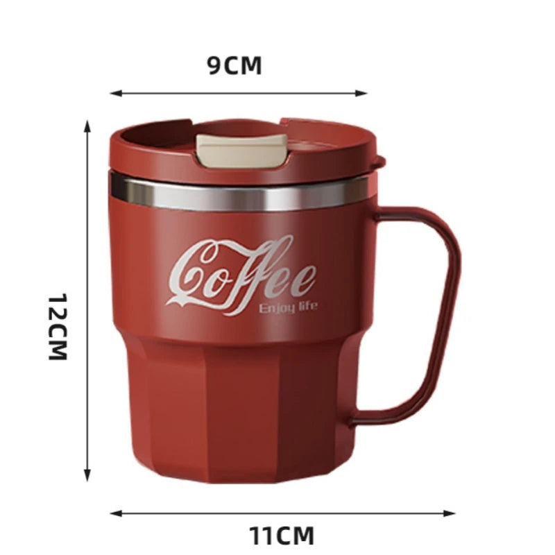 400ml 304 Stainless Steel Coffee Cup Mug with Lid Double-Wall Insulated Cup with Handle & Lid Heat-resistant Drinkware Oasis Select