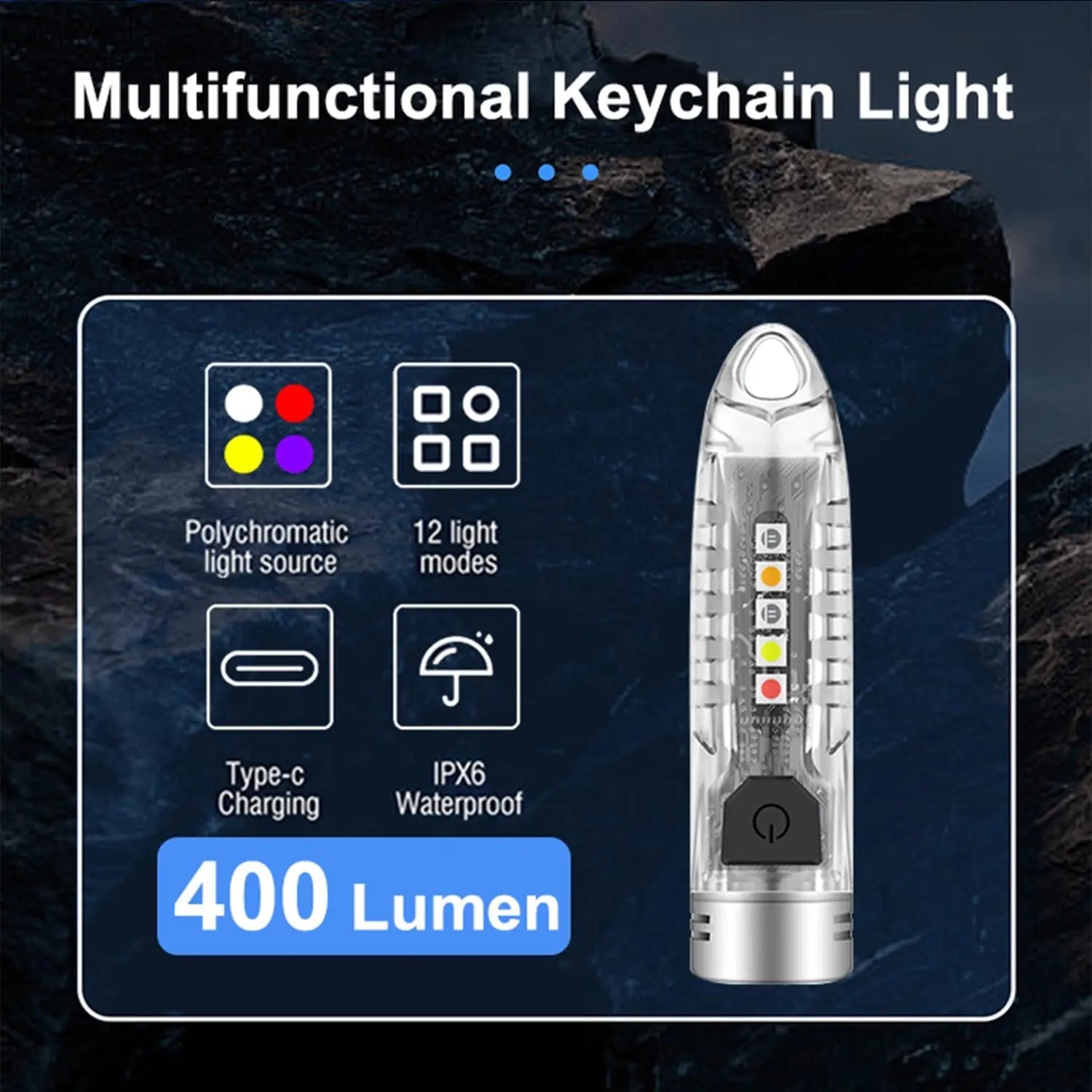 Mini Powerful Flashlight Super Bright Keychain 12 Modes with UV Red Blue Yellow White Side Light Rechargeable LED Pocket Light Oasis Select