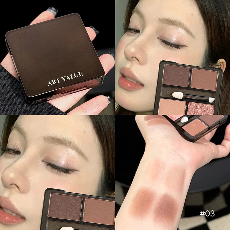 Art Value 4-Color Eyeshadow Palette – Glitter, Shimmer & Matte