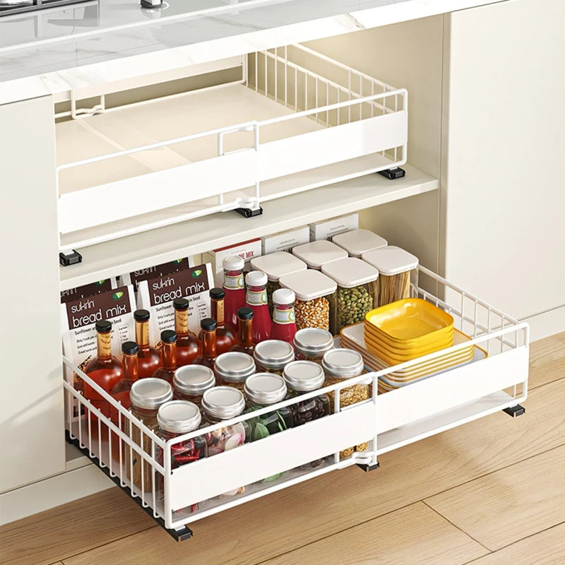 Retractable basket, drawer type seasoning tableware storage rack in kitchen cabinet, storage basket, wardrobe pull rack Oasis Select