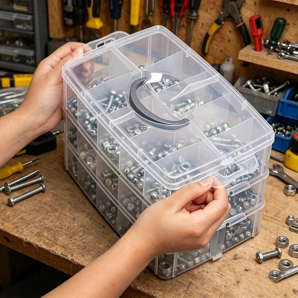 1pc Rectangular Screw Hardware Toolbox Desktop Three-Layer 30 Grid Accessory Classification Box Can Store Screws and Nuts Oasis Select