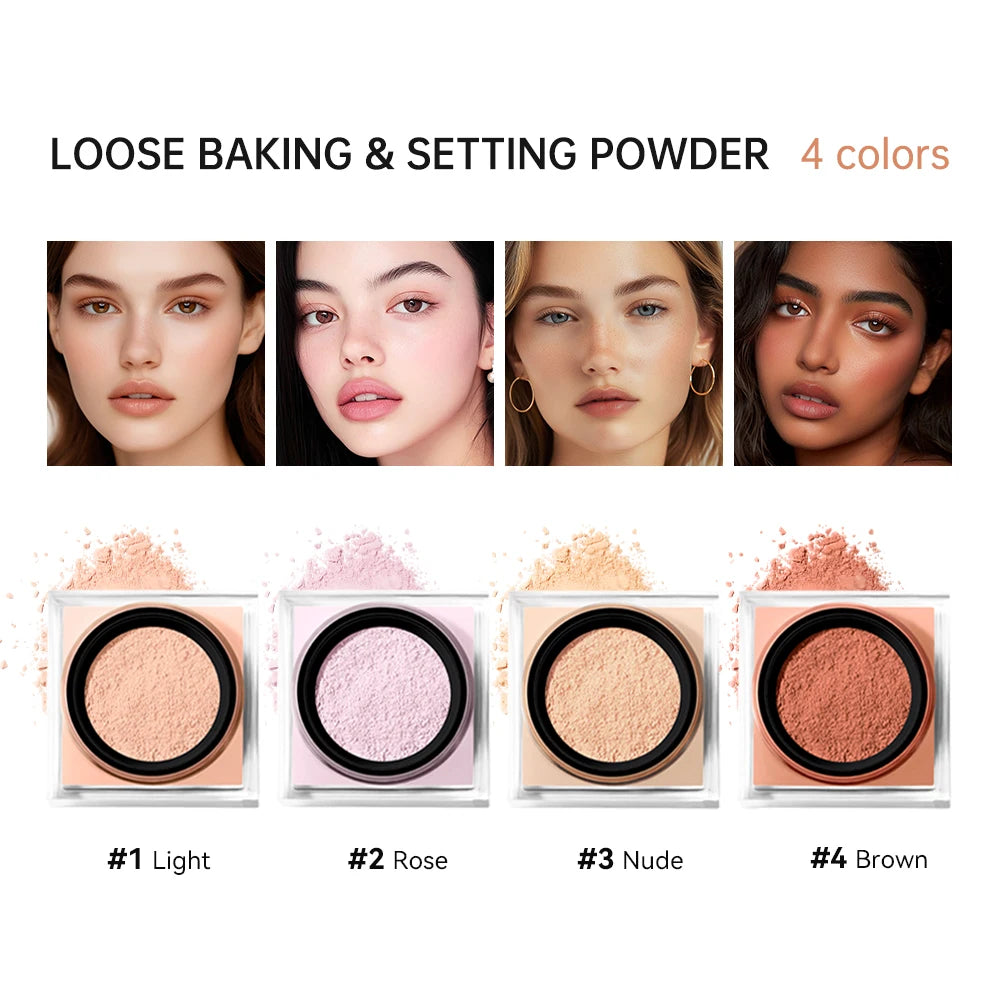 Loose powder makeup Loose Baking&Setting Powder Matte Waterproof Long Lasting Oil Control 4 Colors Loose Powder Makeup Cosmetics Oasis Select