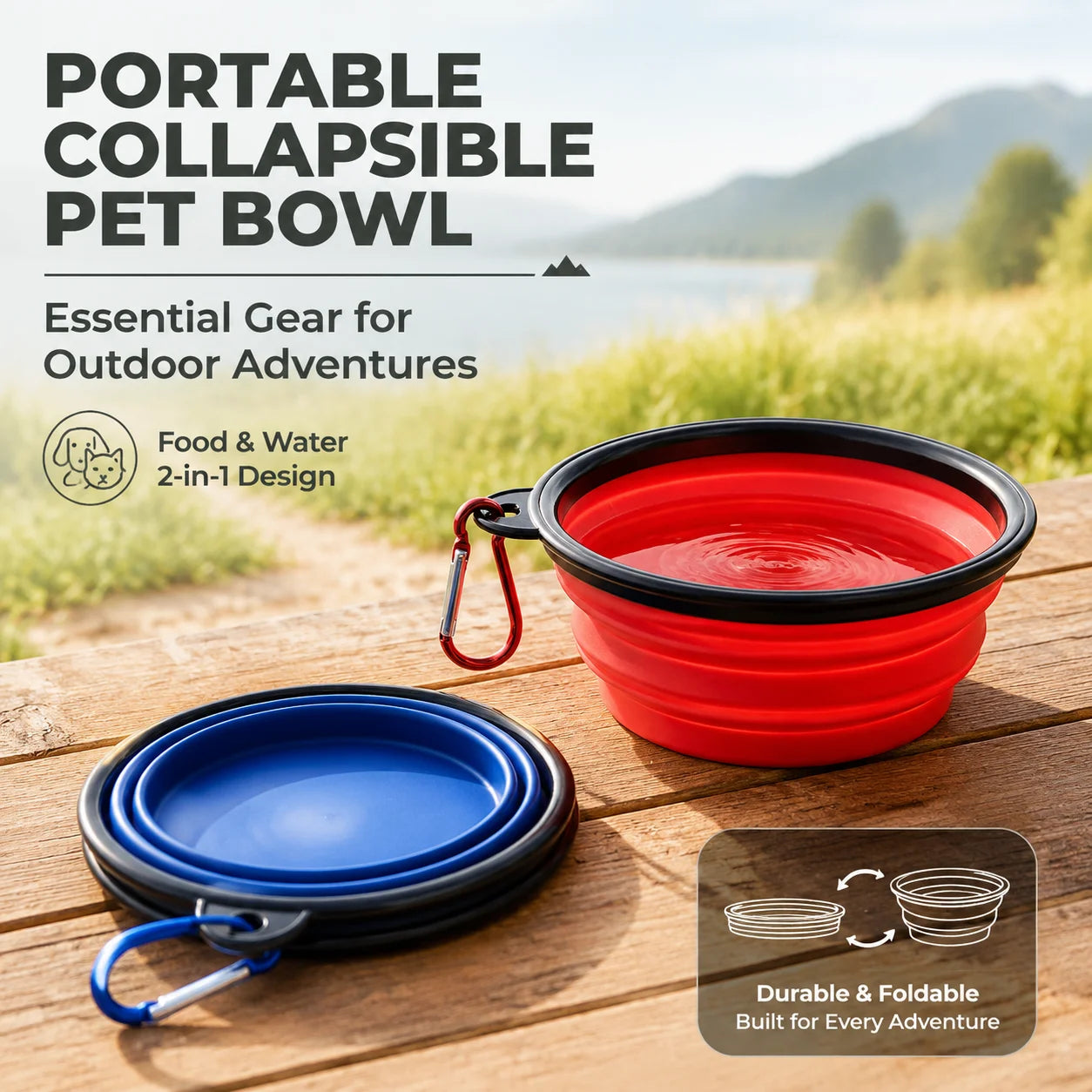 Dog Folding Bowl Portable Dog Travel Bowl Dog Food Water Bowl for Outdoor Walking Silicone Dog Food Water Bowl with Bowl Lip Oasis Select