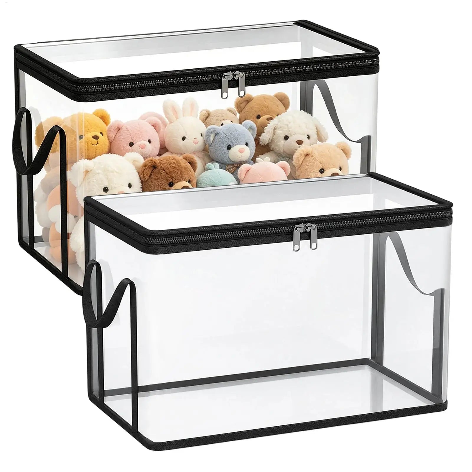 Stuffed Toy Storage Box 2-Pieces Plush Dolls Chest Bins Doll Storage Container for Living Room Playroom Study Room Balcony Oasis Select