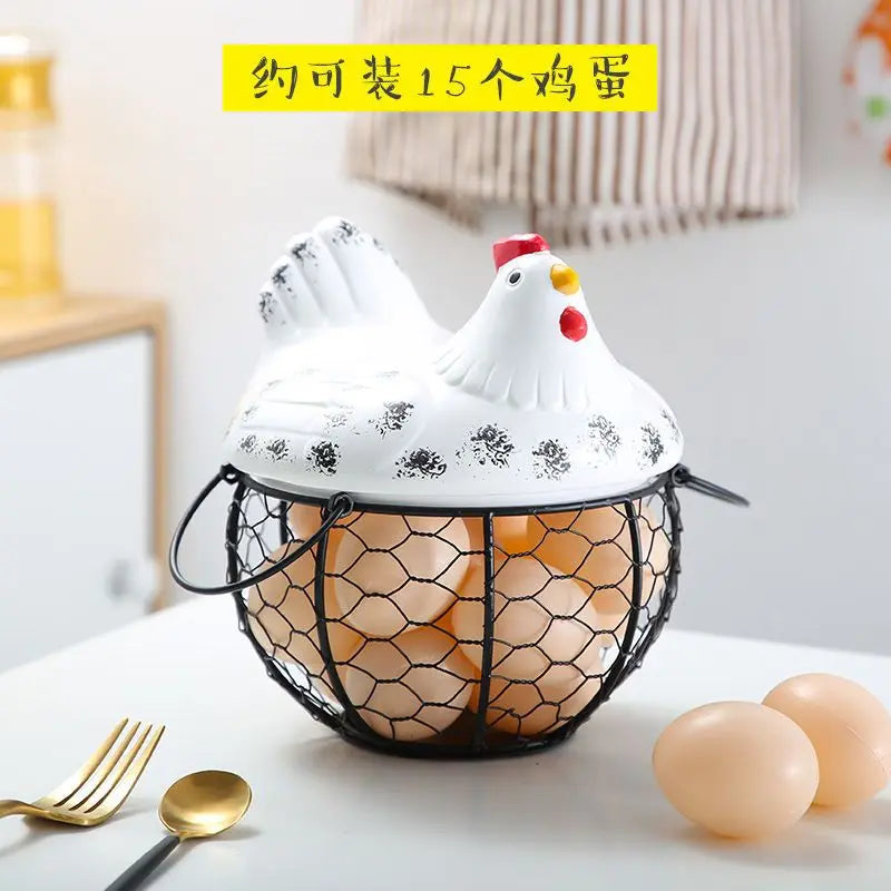 Ceramic Egg Baskets Fruit Baskets Sundries Blue Ceramic Kitchen Shelves Creative Storage Iron Woven Baskets Ironwork Storage Oasis Select S white