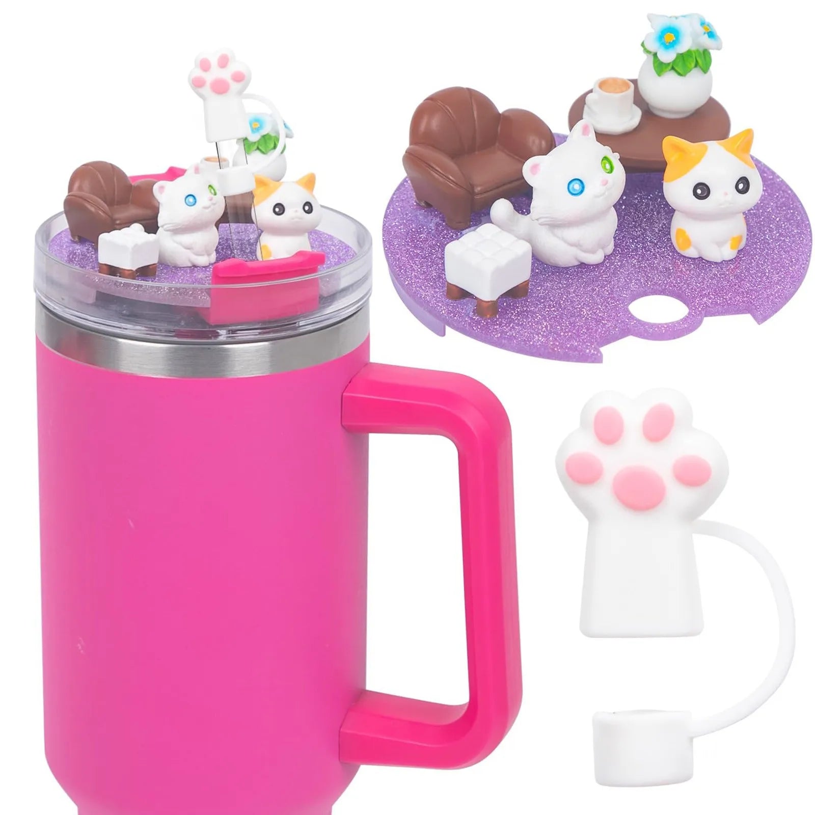 Accessories Charms Set Compatible with Stanley Trumbler 30oz/40oz, Stanley Cup Lid Accessories Charms & Silicone Straw Cover Cap Oasis Select D