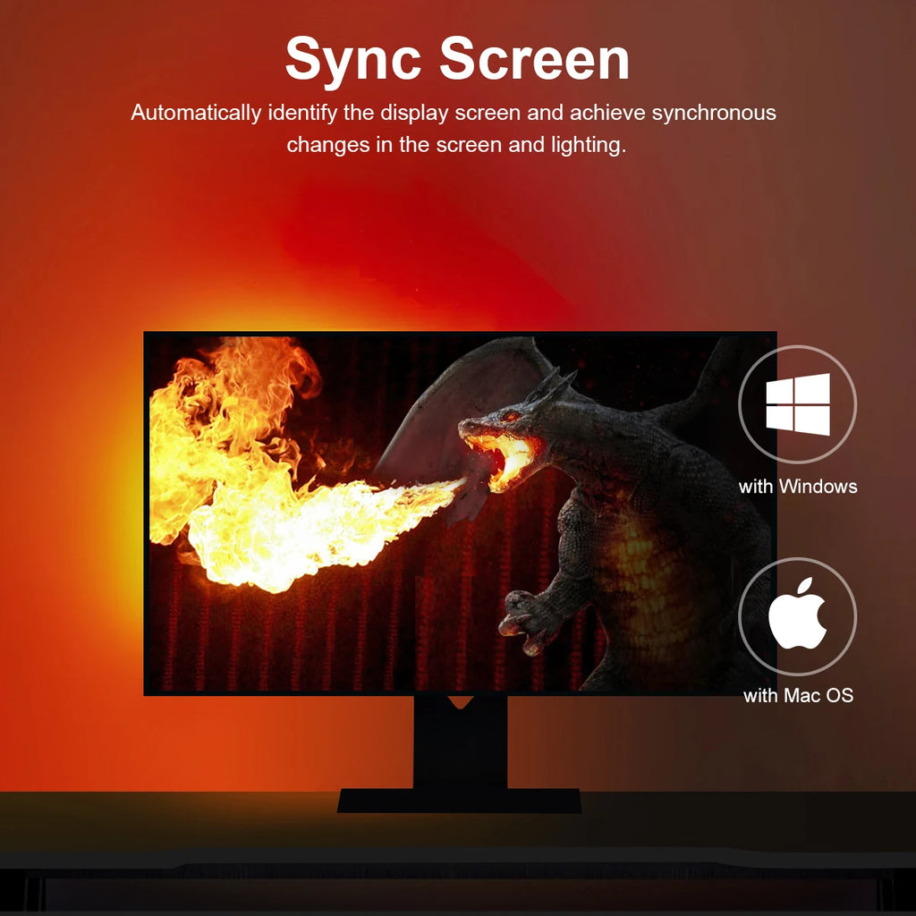 RGBIC LED Strip Light PC Backlight Sync with Computer Display App Control USB Ambient Light for Windows/iOS Systems Oasis Select