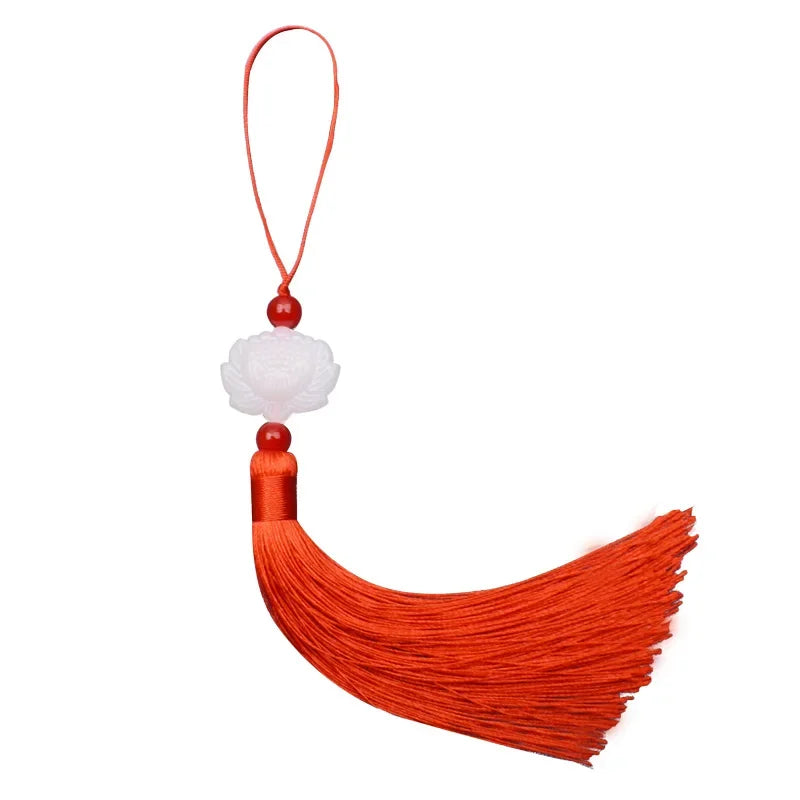 1 Pcs White jade lotus Fringe Trim Bookmark Silk Tassels Pendant DIY Sewing Curtains Accessories Clothes Bag Craft Supplies Oasis Select